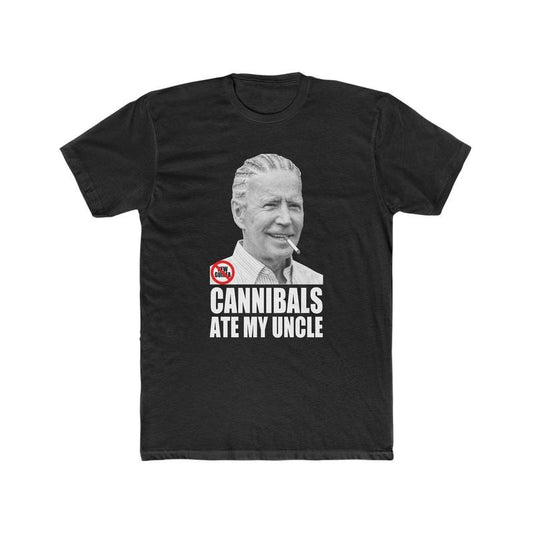 Biden's Tall Tale Tee: Cannibal Claim Comedic Parody Premium Cotton Crew Tee