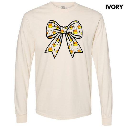 Big Candy Corn Bow Long Sleeve Comfort Colors T-Shirt 'NLB'