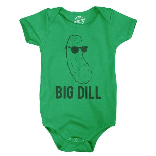 Big Dill Baby Bodysuit Funny Big Deal Funny Cool Pickles Sunglasses Infant Jumper Funny Baby Onesies Funny Food Onesie Novelty Onesie Green