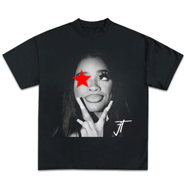 Big Face JT rapper Signature Red Star Graphic Tee Hoodie, Sweatshirt | DripVista.com