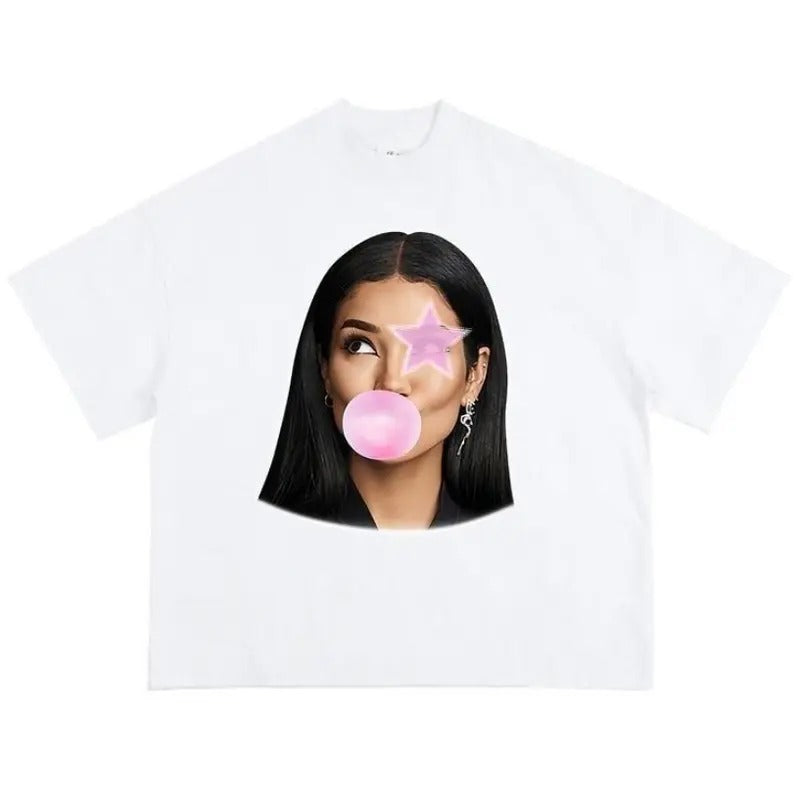 Big Face Jhenee Pink Star Bubble Gum Graphic T-shirt Hoodie, Sweatshirt | DripVista.com