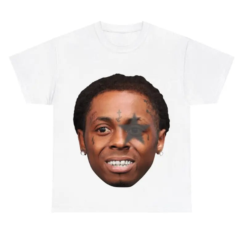 Big Face Lil Wayne Grey Star White Tee Hoodie, Sweatshirt | DripVista.com