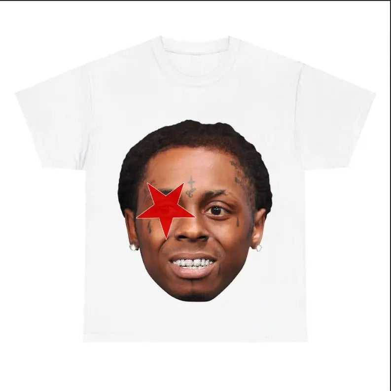 Big Face Lil Wayne Red Star White Tee Classic Unisex Hoodie, Sweatshirt | DripVista.com