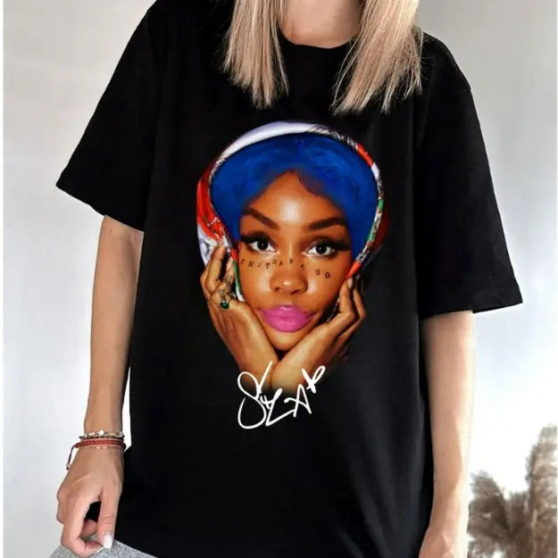 Big Face SZA Blue Hair Graphic Tee Shirt, SZA SHirt Hoodie, Sweatshirt | DripVista.com
