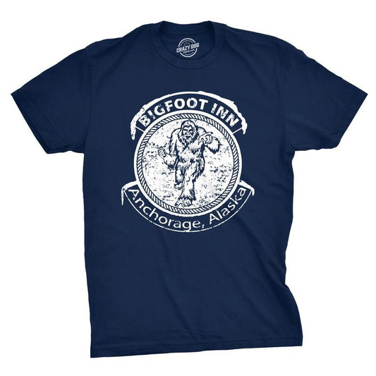 Big Foot Inn T Shirt Funny Dive Bar Pub Sasquatch Drinking Graphic Tee Mens Funny T Shirts Cool Tees Soft Stylish Casual Menswear Funny Drinking Short Sleeve Novelty Tees for Guys Navy