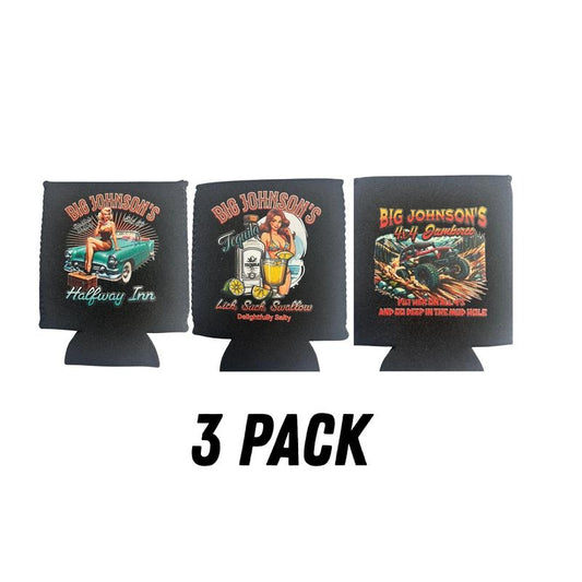 Big Johnson Can Coolers, Koozies, 3 pack Drinkware Set Stylish