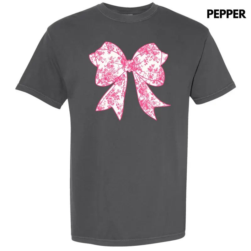 Big Pink Floral Bow Comfort Colors T-Shirt 'NLB'