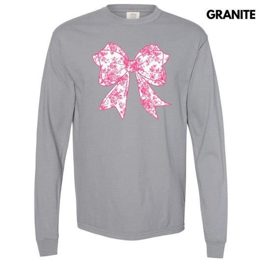 Big Pink Floral Bow Long Sleeve Comfort Colors T-Shirt 'NLB'