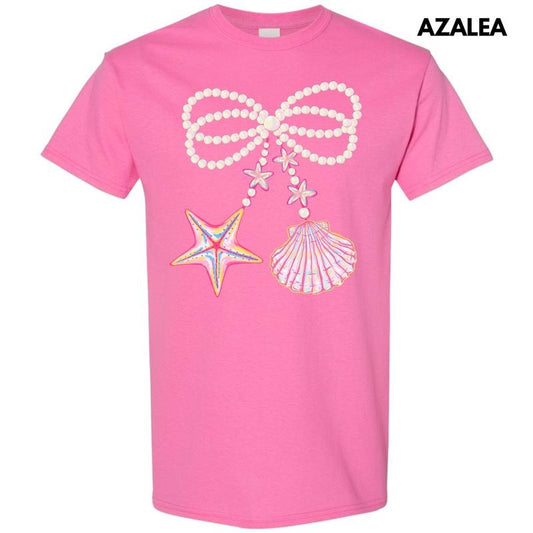 Big Seashell & Starfish Bow Gildan Short Sleeve T-Shirt 'NLB'