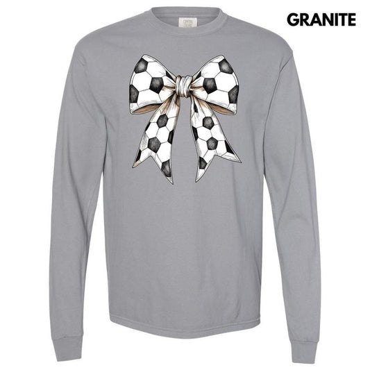 Big Soccer Bow Long Sleeve Comfort Colors T-Shirt 'NLB'