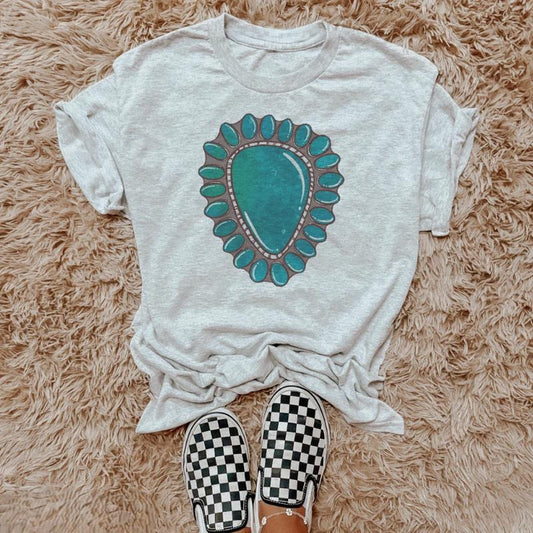 Big Turquoise Cluster Jewel T-shirt, vintage crewneck sweatshirts, western outfit women, cowgirl outfits, western clothing stuff tops, country concert outfits, western style clothes