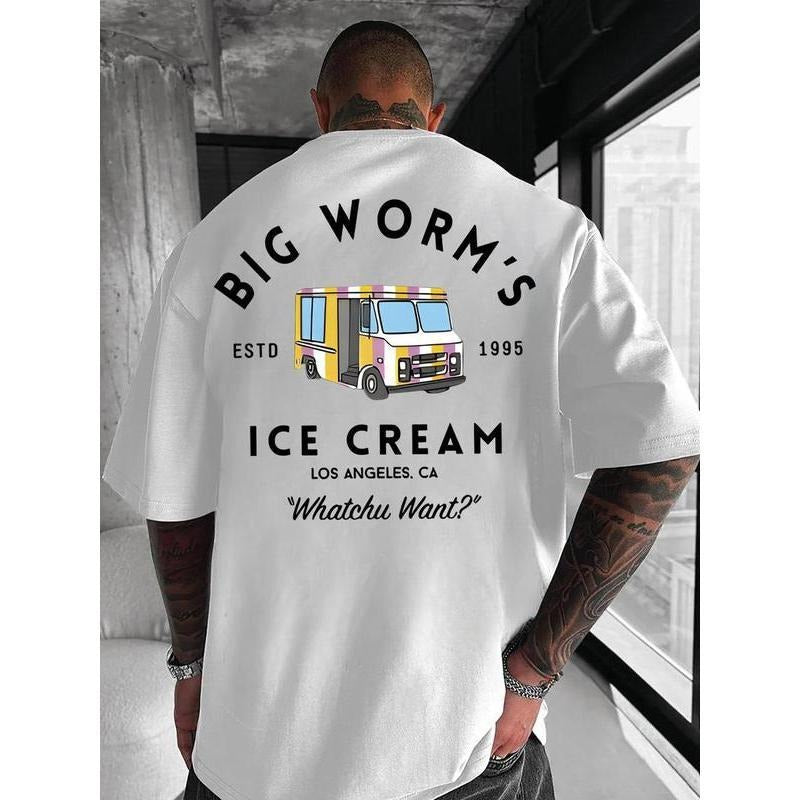 Big Worm'WB shield Ice Cream Unisex Cotton T-Shirt Retro Truck Graphic 'Whatchu Want?' Quote Fun Breathing styles...