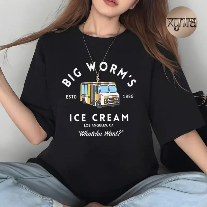 Big Worm's Ice Cream   Whatchu Want Funny Tee Pure Cotton Casual Style Crew Neck Short Sleeve T-Shirt Tops Trendy for Women for Men