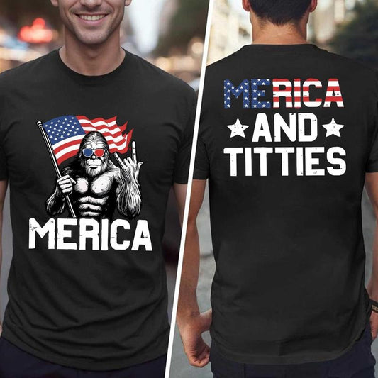Bigf.t Merica Shirt, Merica and Titties Shirt, Funny 4th of July Shirt, Humor Patriotic Shirt, America Shirt, Independence Day Shirt