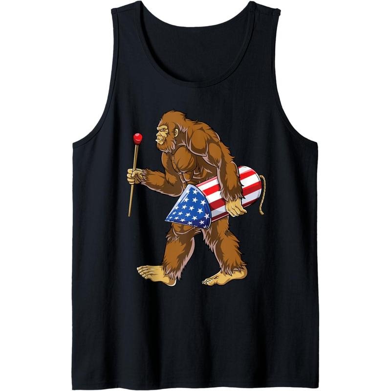 Bigfoot Fireworks 4th of July Men Sasquatch American Flag US Tank Top made in usa T-Shirts, Hoodie, Sweatshirt