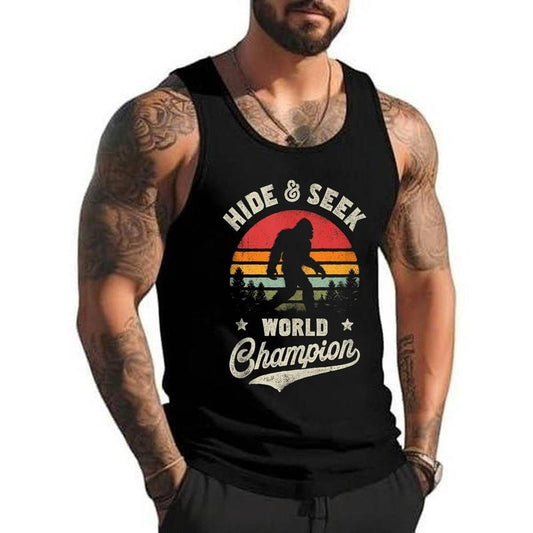 Bigfoot Hide And Seek World Champion Sasquatch Retro Vintage Unisex Tank Top, Cotton, Size S-3XL