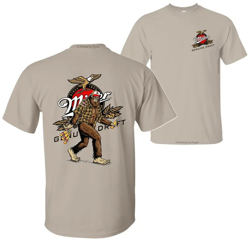 Bigfoot Miler Genuine Draft MGD T-Shirt Hoodie, 2 Sided Graphic Printed Unisex Classic Comfort Cotton T-Shirt Menswear...