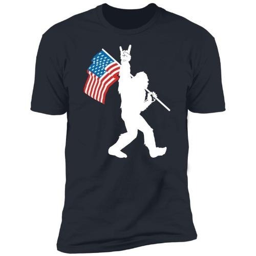 Bigfoot Rock and Roll American Flag Short Sleeve T-Shirt made in usa Hoodie, Sweatshirt | DripVista.com