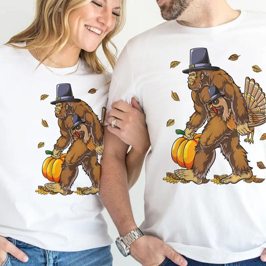 Bigfoot Thanksgiving Tee Sasquatch Thanksgiving Tshirt Funny Bigfoot Fall Turkey T-Shirt Holiday Bigfoot Tees