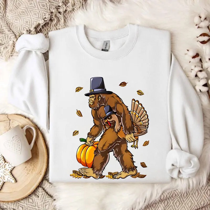 Bigfoot Turkey Pumpkin Thanksgiving Sasquatch Sweatshirt, Thanksgiving Turkey Shirt, Happy Thanksgiving Day Gift, Thanksgiving Matching Unisex Sweatshirt