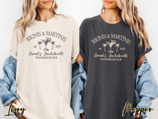 Bikinis and Martinis Bachelorette Party T-shirt, Custom Location Bachelorette, Final Fiesta Bach Club Comfort Colors, Bachelorette Shirts (1 shirt)