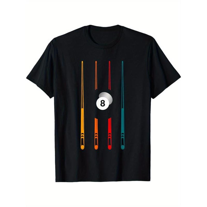 Billiard print men's cotton T-shirt, graphic T-shirt men's outdoor wear, men's clothing, casual short-sleeved crew neck T-shirt, men's top, men's gift Made in USA
