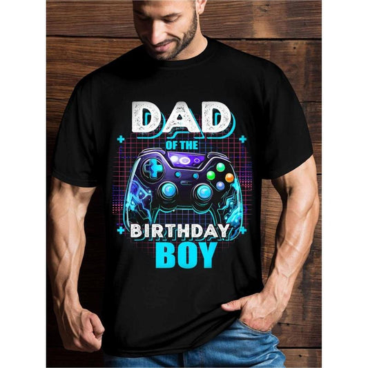 Birthday Boy Dad Matching Video Game Birthday Party T-shirt Men's Graphic Humor Fun T-shirt, Short Sleeve Novelty T-shirt Classic Style, round Neck, T-shirt made in usa