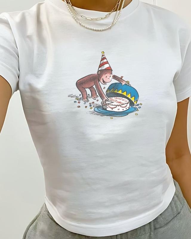 Birthday Cake Baby Tee, Birthday Girl Shirt, Retro Cake, Coquette, Retro Graphic Tee, Y2k, 90s Clothing, Cartoon shirt