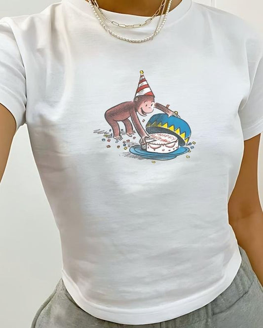 Birthday Cake Baby Tee, Birthday Girl Shirt, Retro Cake, Coquette, Retro Graphic Tee, Y2k, 90s Clothing, Cartoon shirt