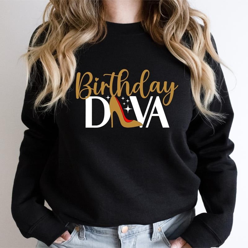 Birthday Diva Shirt, Princess Birthday Sweatshirt, Birthday Tee Gift For Girlfriend, Girl Birthday Hoodie, Trendy Bday T-shirt For Woman, Gift For Her. Casual Fabric