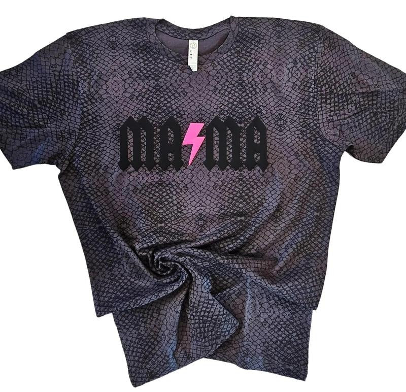 Black & Pink Puff "Lightning" MAMA Adult Black Reptile T-Shirt Womenswear Hoodie, Sweatshirt | DripVista.com
