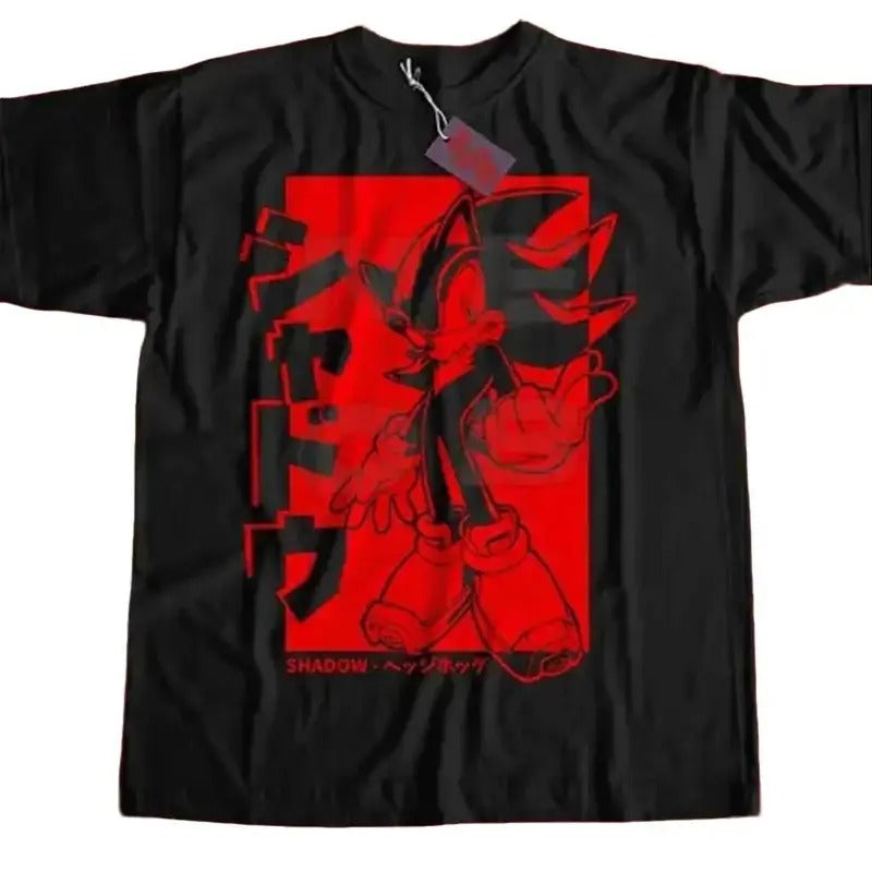 Black - Son!c Japanese Shirt, Son!c Adventure 2, Dreamcast Japanese Streetwear, Shadow Shirt, The Hedgehog Cotton Tee Shirts, Fashion Cotton