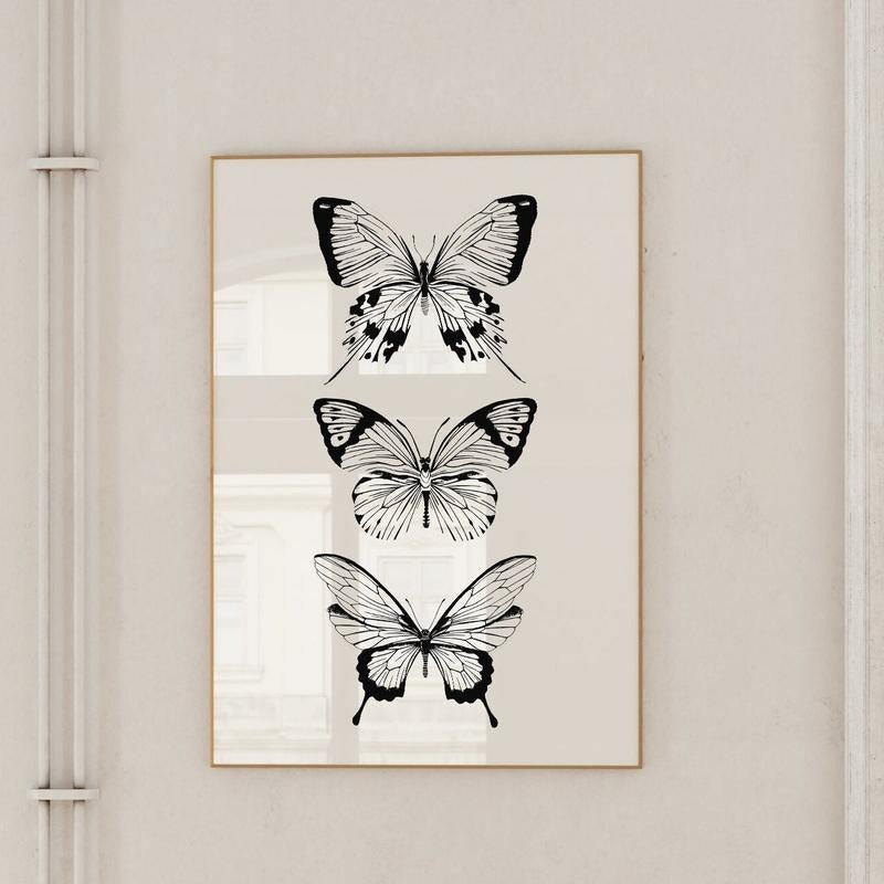 Black And White Prints, Aesthetic Wall Art, Butterfly Art Prints, Trendy Art Prints, Maximalist Decor, Dorm Wall Decor,...