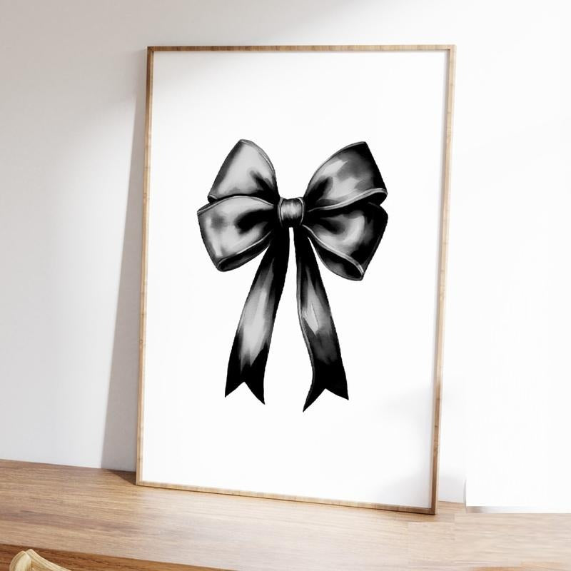 Black Bow Print, Preppy Aesthetic Wall Art, Neutral Teen Room Decor, Preppy Poster, Minimalist Coquette Room Decor Poster...