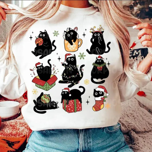 Black Cat Christmas Sweatshirt, Christmas Shirt, Cute Christmas Cat Sweatshirt, Cat Lover