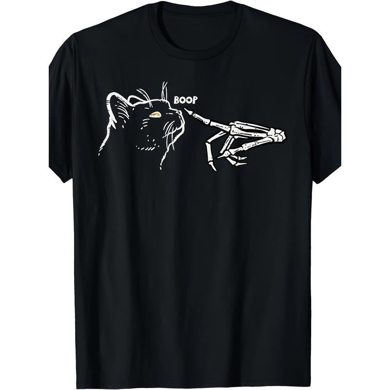 Black Cat Halloween T-shirt Made in USA Men's Graphic T-Shirt with Skeleton Hand