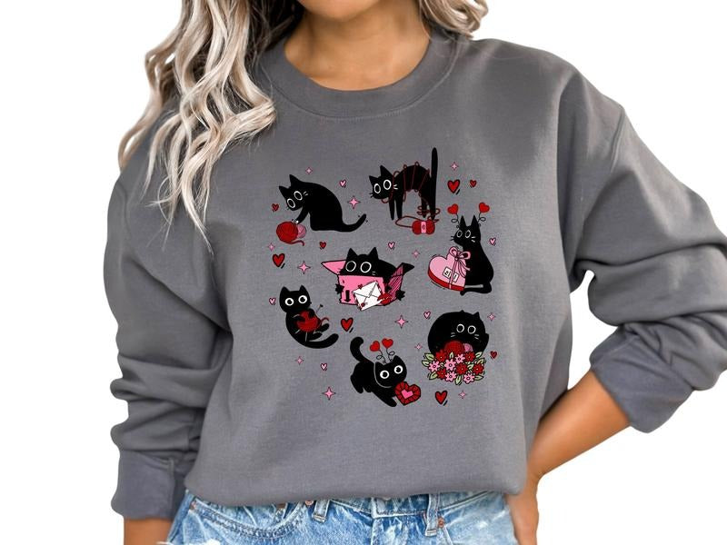 Black Cat Valentine Women's Top & Sweatshirt T-Shirts, Hoodie | DripVista.com