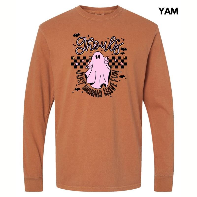 Black Checker Ghouls Fun Long Sleeve Comfort Colors T-Shirt 'NLB'