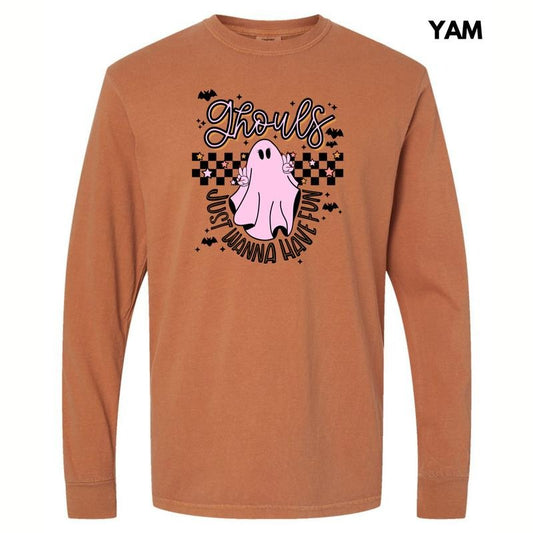 Black Checker Ghouls Fun Long Sleeve Comfort Colors T-Shirt 'NLB'