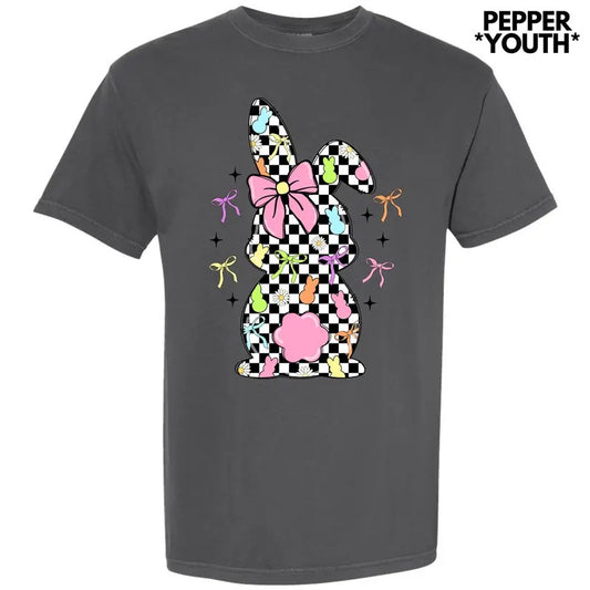 *** Black Checkered Bunny Comfort Colors T-Shirt (Youth)