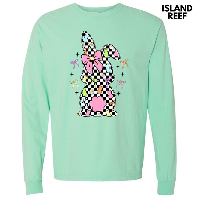 Black Checkered Bunny Long Sleeve Comfort Colors T-Shirt 'NLB'