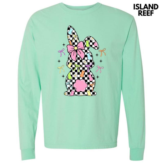 Black Checkered Bunny Long Sleeve Comfort Colors T-Shirt 'NLB'