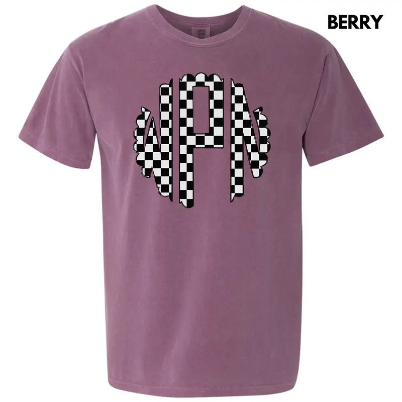 Black Checkered Monogram Comfort Colors T-Shirt 'NLB'