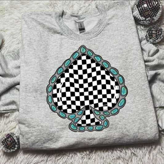 Black Checkered Spade Shirt, vintage crewneck sweatshirts, western outfit women, cowgirl outfits, western clothing stuff tops, country concert outfits, western style clothes