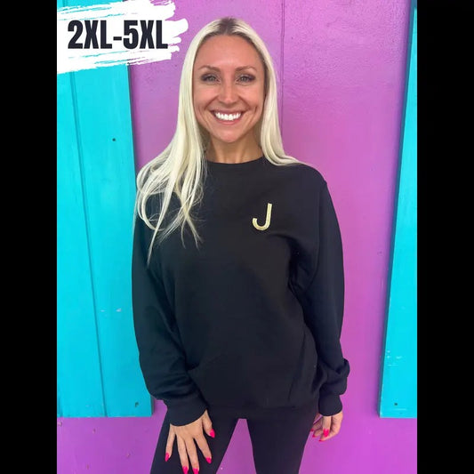 Black Embroidered Initial Sweatshirt (2XL-5XL)