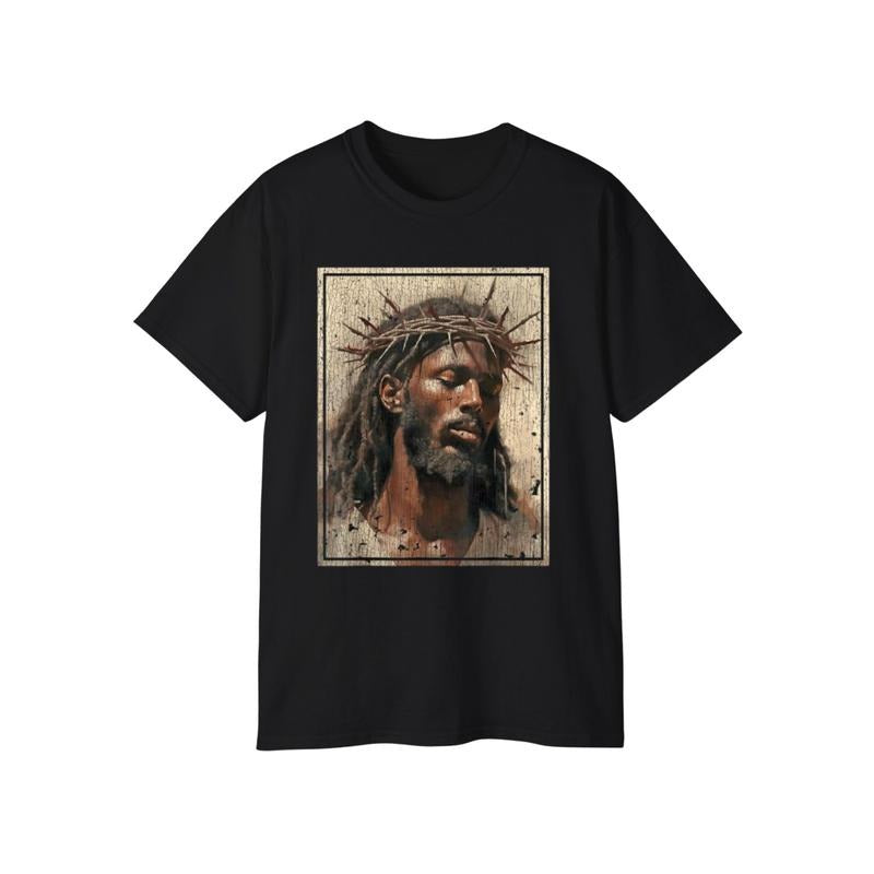 Black Jesus Shirt Face Of Jesus Cross With Crown Of Thorns T-Shirt Hoodie, Sweatshirt | DripVista.com