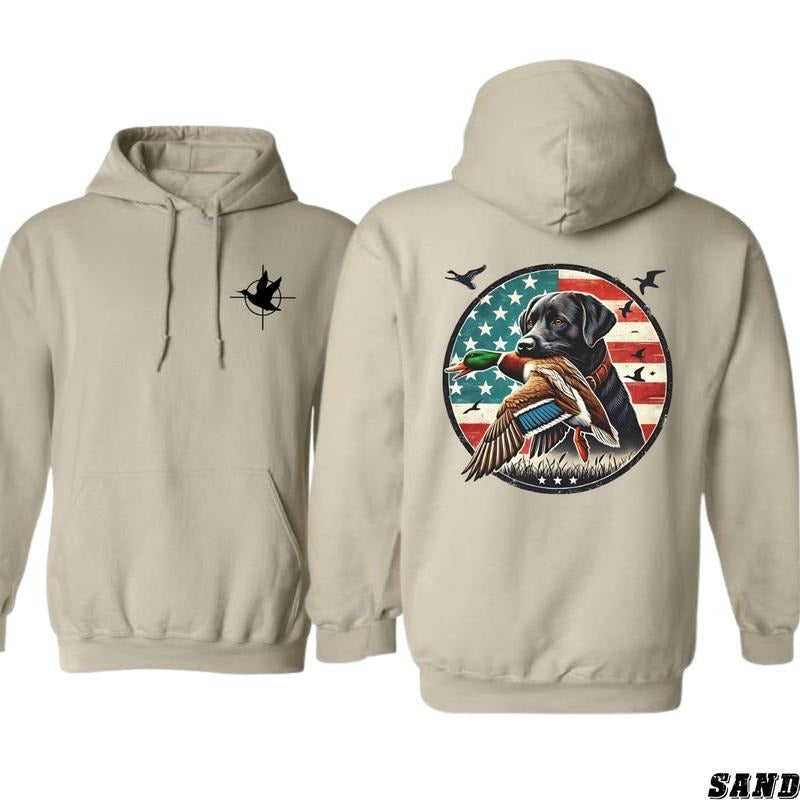 Black Lab Patriotic Duck Hunting Hoodie with American Flag Background for Men Gunpla brand Women - tiktok shop store,...