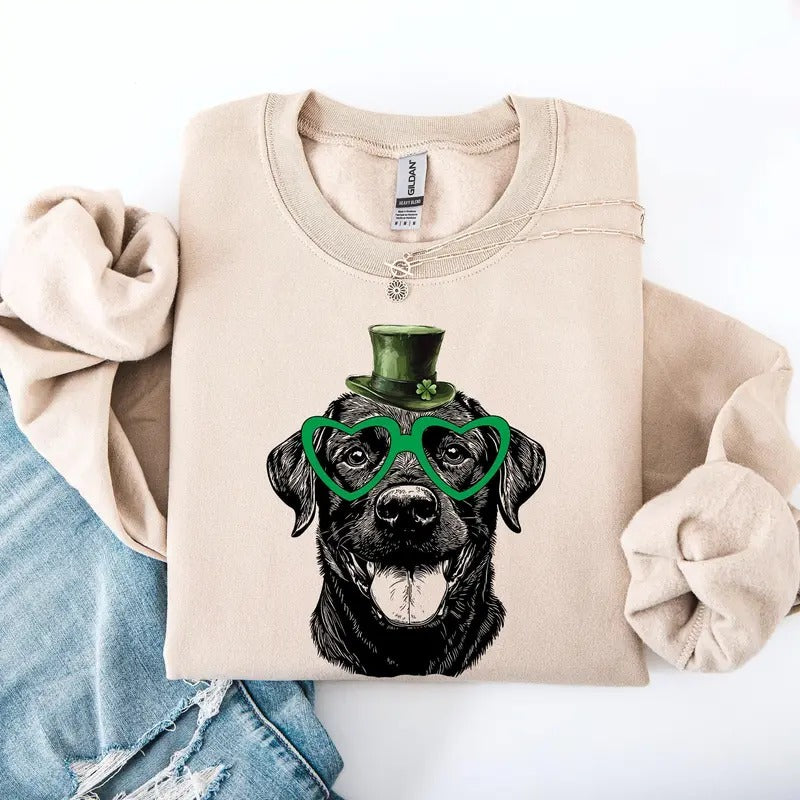 Black Lab, Labrador, Adorable Dog, St Patrick's Day, Lucky, Irish Sweatshirt, Crew Neck, Women's, Crewneck T-Shirts, Hoodie