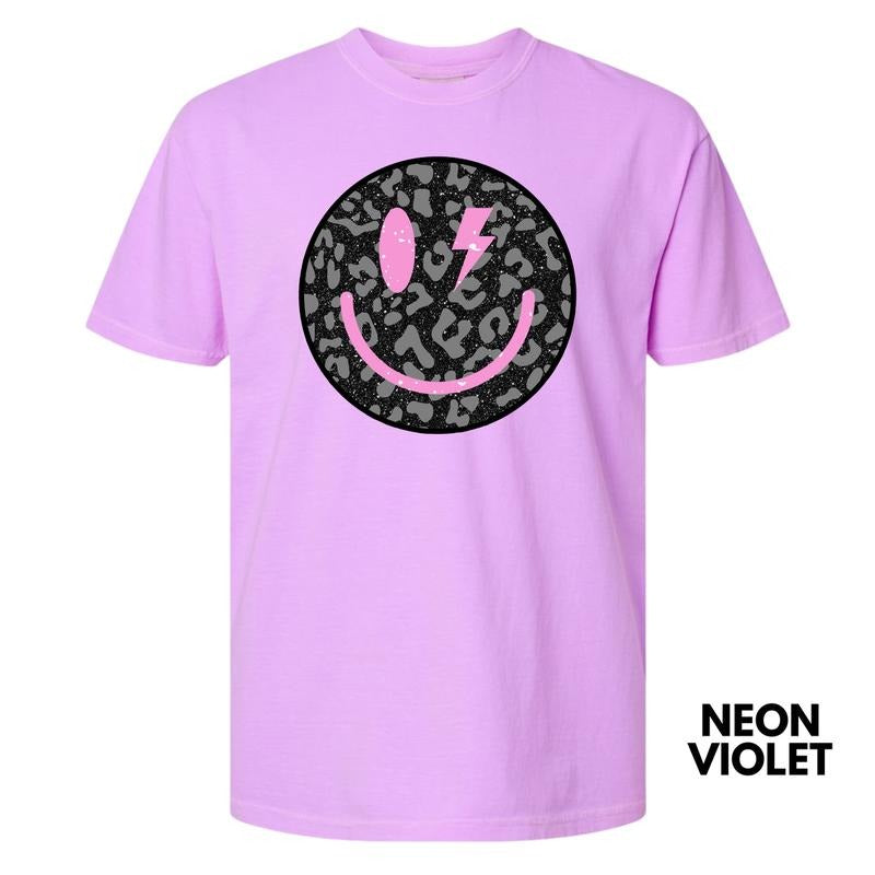 Black Leopard Happy Face Comfort Colors T-Shirt 'NLB'