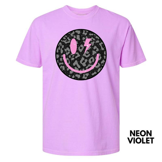 Black Leopard Happy Face Comfort Colors T-Shirt 'NLB'